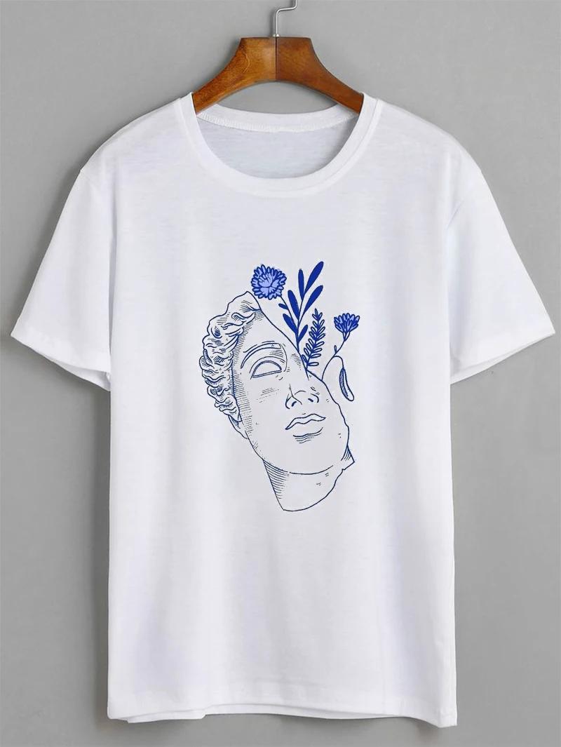 

David T Shirt Lady Line Art White Vogue Girl T-shirts Woman 100% Cotton Summer O-Neck Soft Tops Base Shirt Streetwear Tees 90s