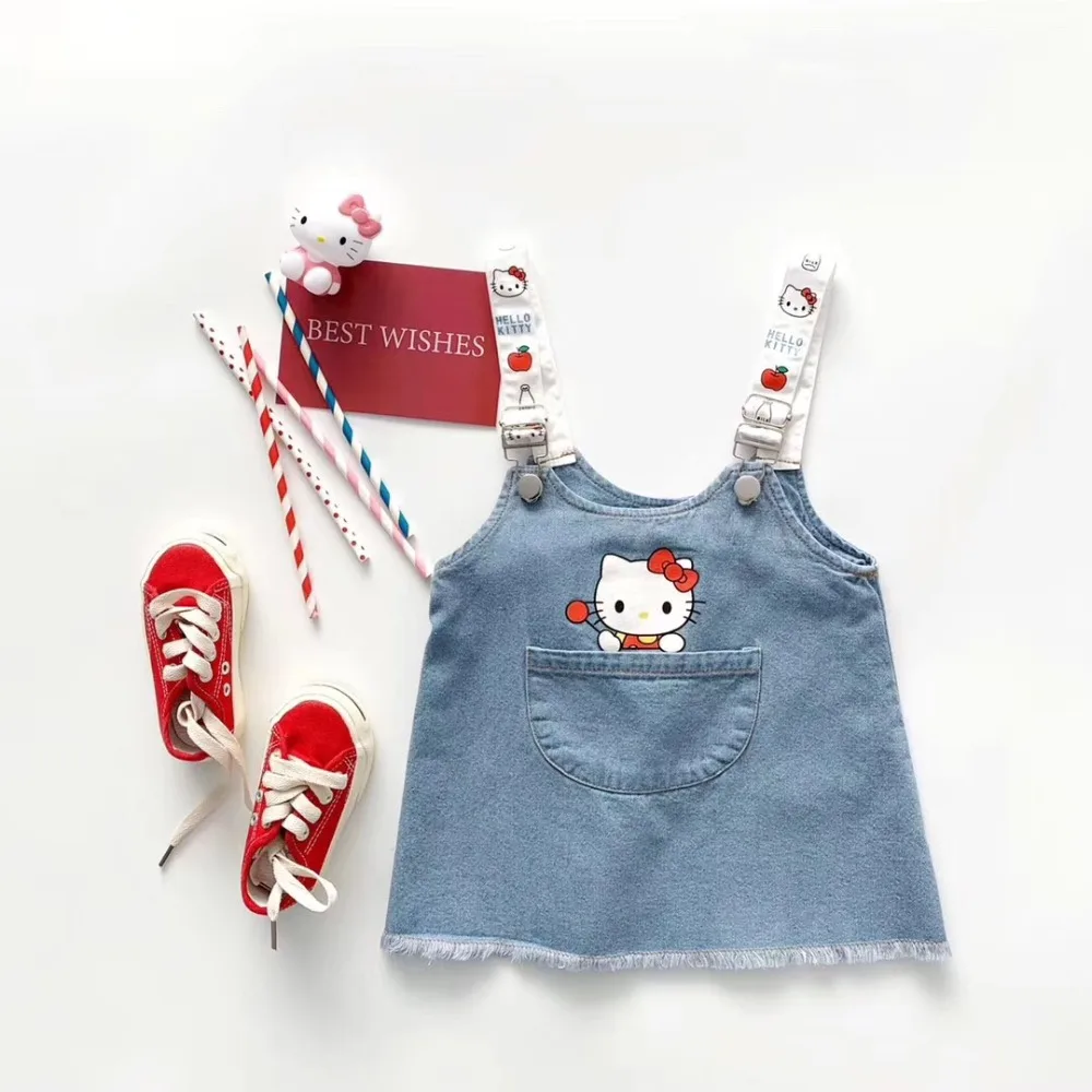 

Girls denim dress overall cartoon cat pattern print toddler kids girls dresses