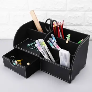 

7 Storage Compartments Multifunctional Leather Office Desktop Organizer Business Card Pen Pencil Mobile Phone Holder Stationery