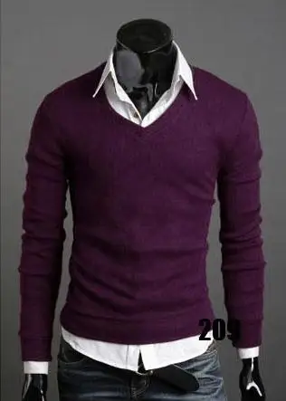 purple Новые модные весенние Для мужчин с треугольным вырезом с длинными рукавами свитера мужские осенние тонкий свитер Цвет пуловер База Топы SSW67 - Цвет: purple