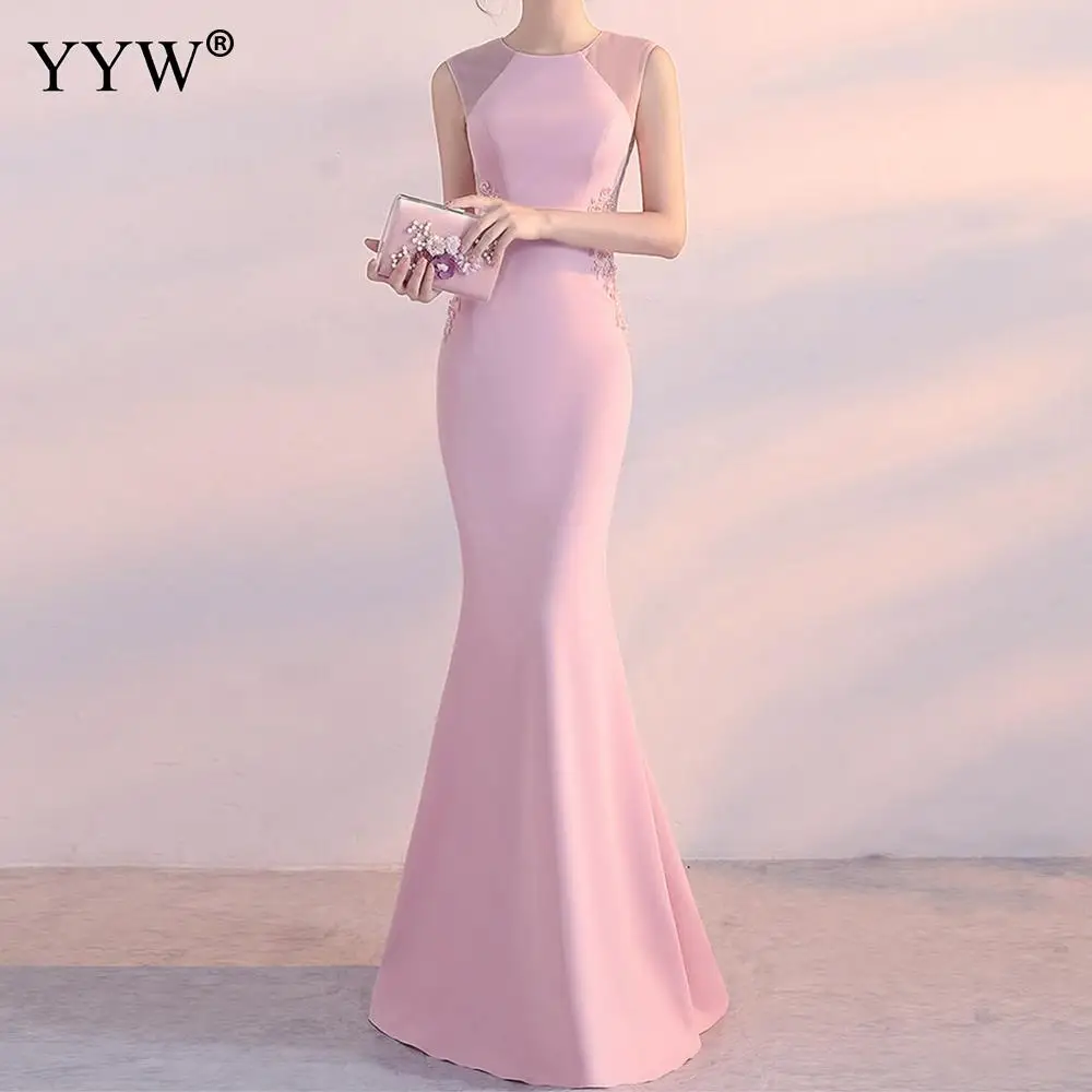 Женское элегантное вечернее платье русалки длина до пола однотонные Длинные вечерние платья Аппликация без рукавов сексуальные платья выпускного вечера сексуальный халат De Soiree - Цвет: pink
