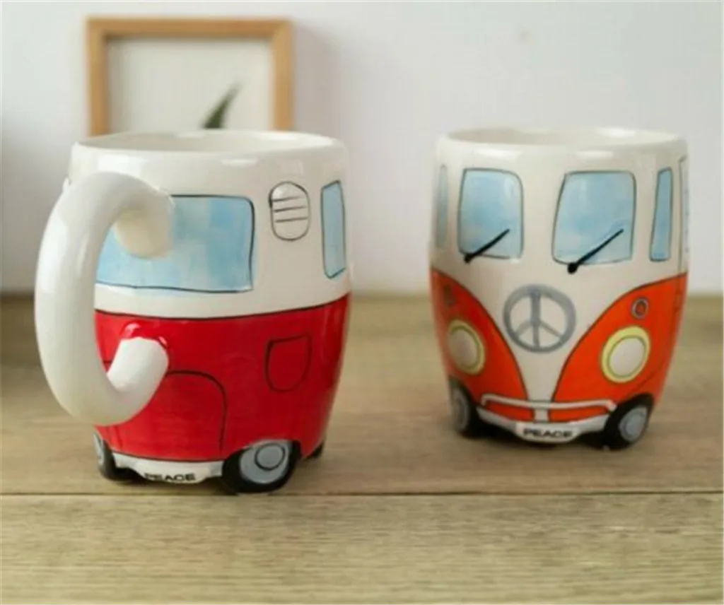 Креативная ручная роспись двойные кружки в форме автобуса Ретро керамическая чашка для кофе, молока чай 400 мл Посуда для напитков кружка чашки для кофе украшения