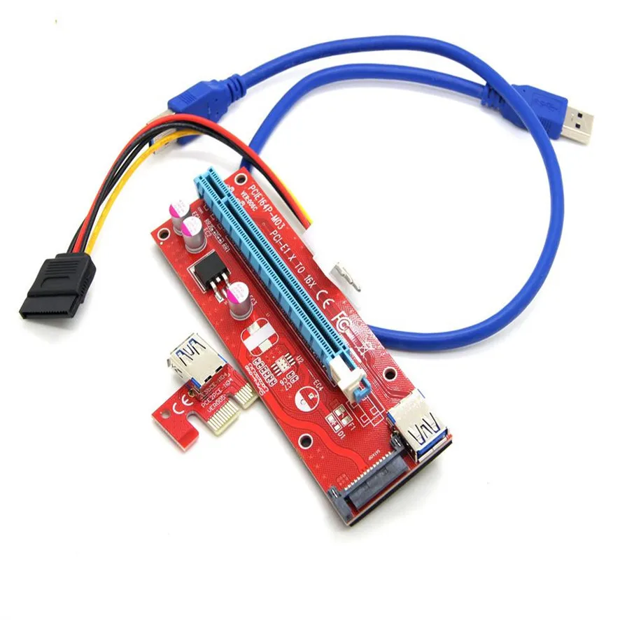 6pin PCI-E Express USB3.0 1x to 16x Extender Riser Card Adapter SATA Power Cable