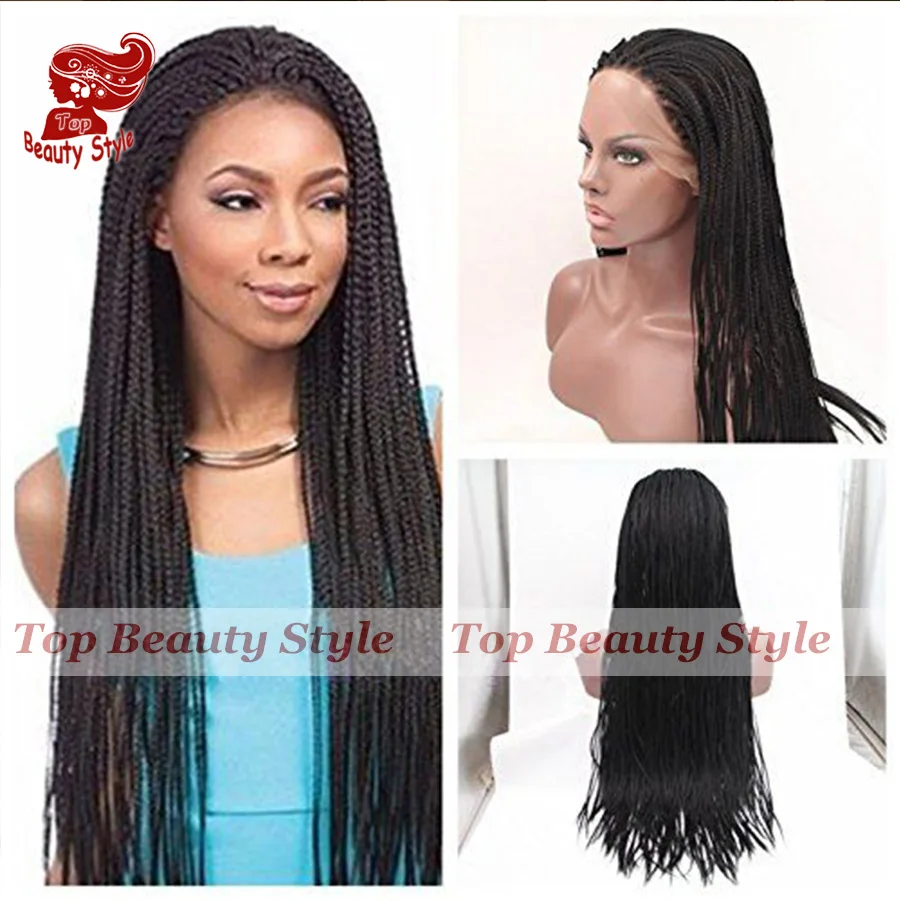 

Top Selling Box Twist Braided Lace Front Wigs Glueless Full Braiding Brazilian Hair Heat Resistant Synthetic Wigs For Women