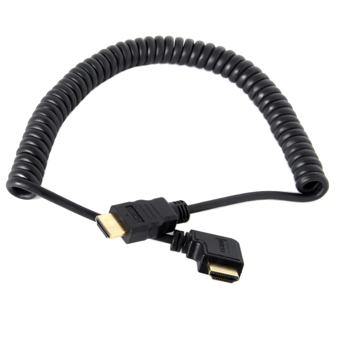 

Cablecc About 4ft 1.2m Black 90 Degree Right Angled HDMI to HDMI Stretch Spring Cable for HDTV DVB DVD PC