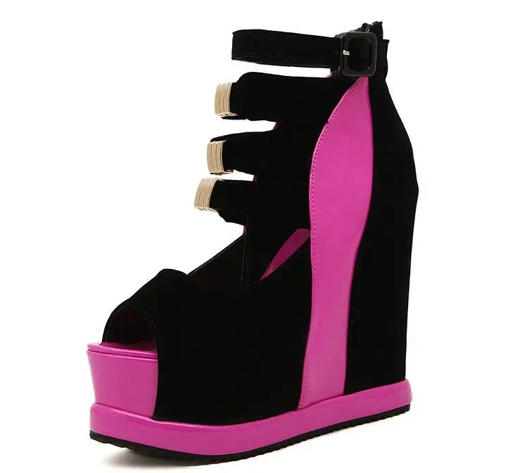 

New muffin with waterproof platform sandals color matching hollow wedge female shoes wedges shoes for women