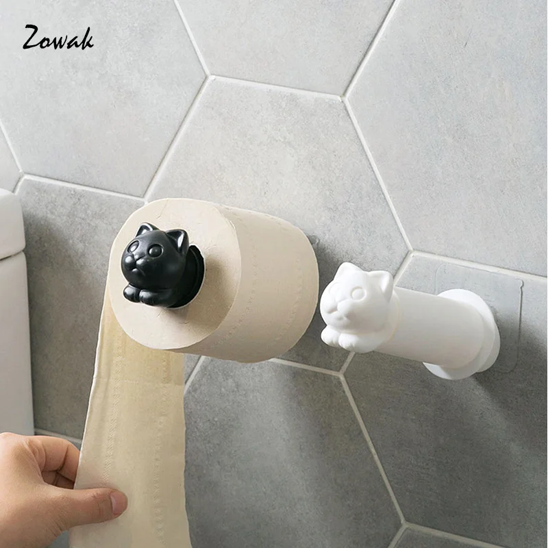 

Cat Shape Paper Rack Tissue Storage Rack Adhesive Paper Roll Towel Sundries Organizer Bathroom Accessories Kitchen Hanger Toilet