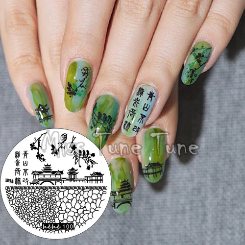 

New Premium Stamping Plate hehe100 Chinoiserie Patterns Temple Garden Stones Nail Art Stamp Template Image Transfer Stamp
