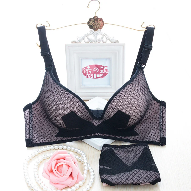 2015 new black grid sexy women bra set BC cup bras...