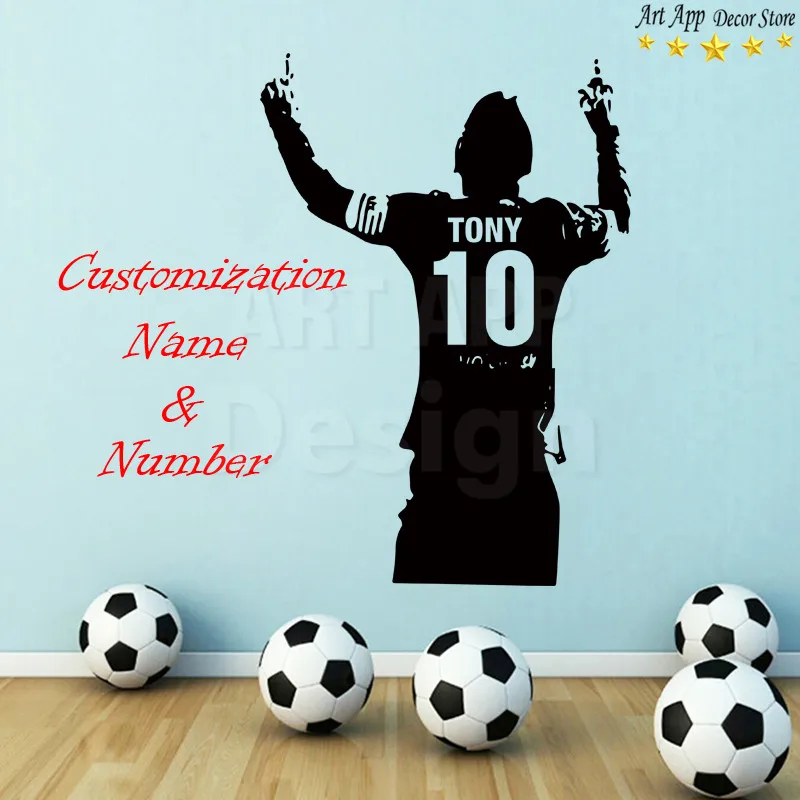 Art design football player cheap home decoration PVC wall sticker removable vinyl house decor soccer sports room decals