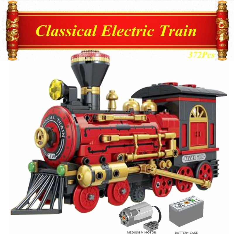 

372Pcs Classical Electric Train Compatible Legoing Technic Creator Train Model Building Block Toy for Children Legoing Juguetes