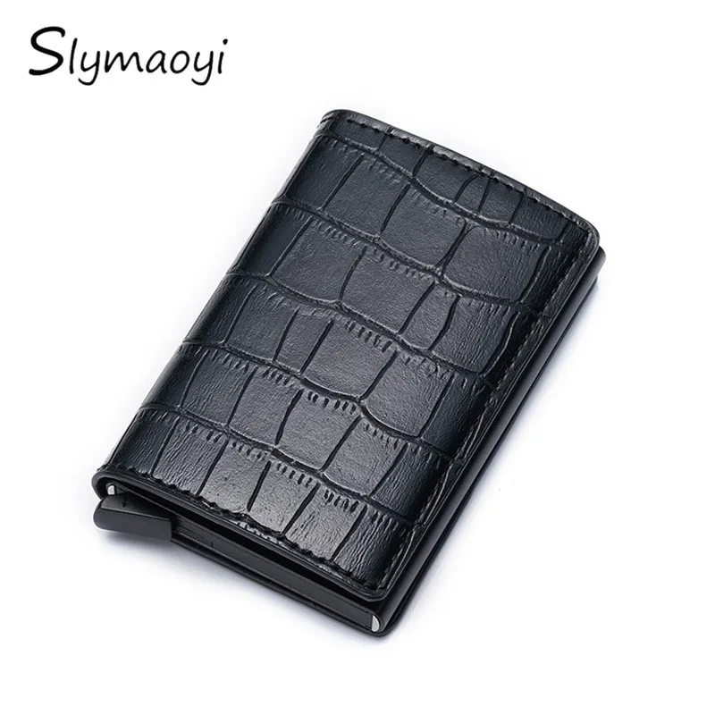 

Slymaoyi Anti id Credit Card Holder Rfid Blocking Wallet Leather Cardholder Security Aluminum Metal Purse creditcard holder Case