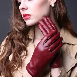 Европа Для женщин зимние модные теплые плотные вельветовые из 100% натуральной кожи перчатки женские флис черный варежки DWA600