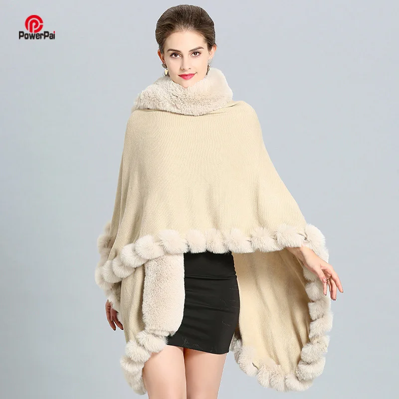 

Fashion Luxury Handcraft Fox Fur Coat Cape Long Big Cashmere Faux Fur Overcoat Cloak Shawl Women Autumn Winter Wraps Poncho