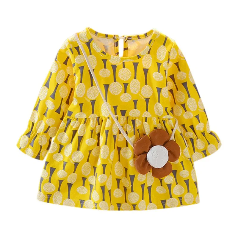 

Newborn Baby Girl Party Dresses With Bag Kids Dress Clothes Autumn Long Sleeve Princess Dress For Girl Toddler Cotton Clothing