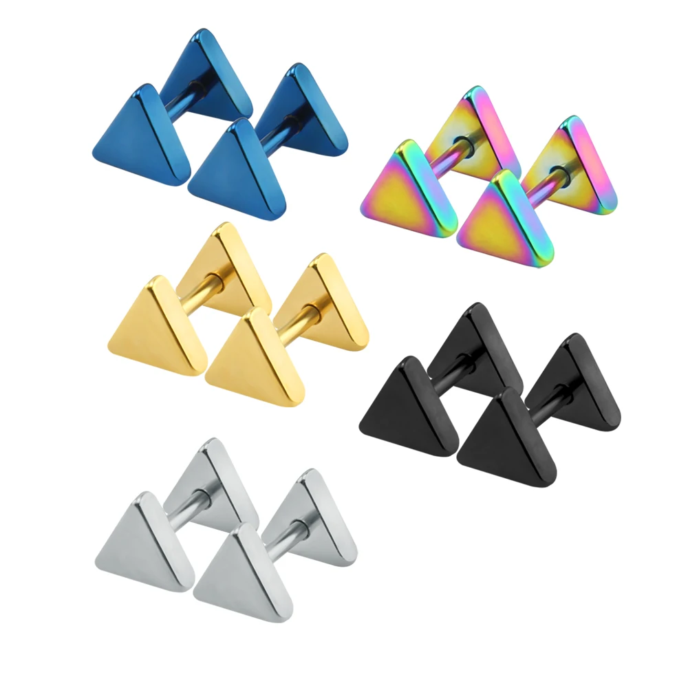 

Double Triangle Earrings Stud Set Stainless Steel Ear Piercing Stud Earrings Fashion Men Helix Piercing Jewelry brincos bijoux