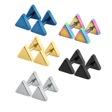Серьги-гвоздики с двойным треугольником, набор из нержавеющей стали, серьги-гвоздики для пирсинга, модные мужские ювелирные изделия для пирсинга brincos bijoux