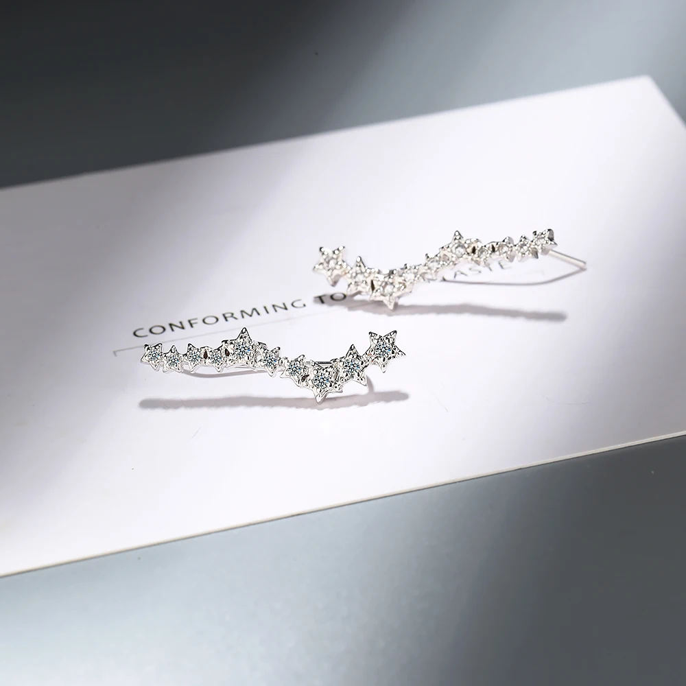 Bling ААА Цирконий фабричное производство, альпинист 925 пробы серебряные Длинные Кафф серьги-гвоздики со звёздочками для Для женщин женские ювелирные изделия