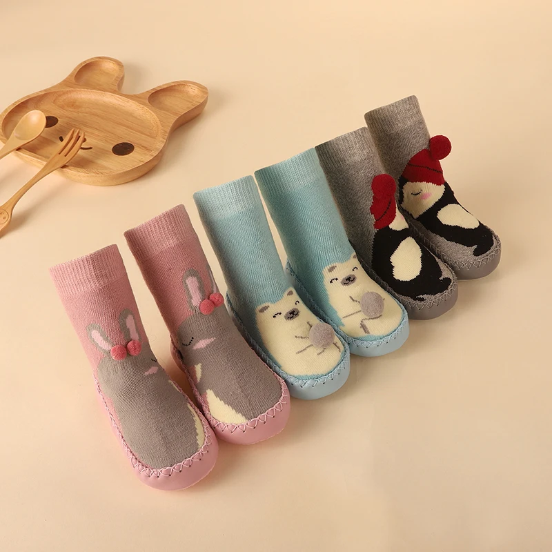 

Newborn Baby Socks Winter Autumn Cotton Sock Shoes for Newborn Baby Boy Girl Thick Cartoon PU Rubber Toddler Infant Baby Shoes