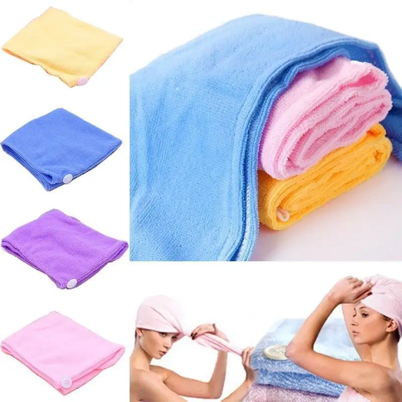 

Women Absorbent Microfiber Towel Turban Hair-Drying Shower Caps Bathrobe Hat multi colors Hair Wraps for Women