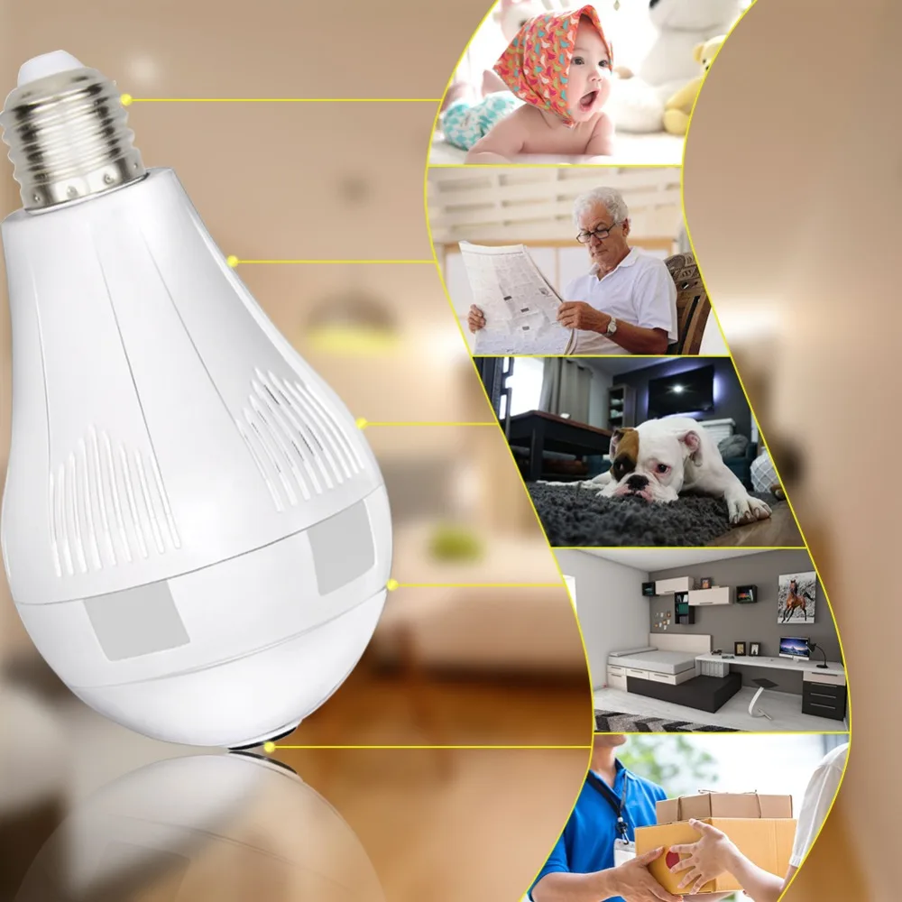 960P 1080P Wireless IP Camera Bulb Light FishEye Smart Home Security CCTV 3D VR Camera 2MP Home Security WiFi Camera Panoramic