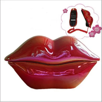 

Novelty Sexy Red Mouth Shaped Unique Lipstick Design Corded Land Line Valentine Telephone Home Table Desk Phone Random Color