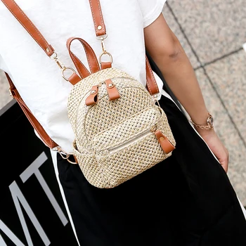 

Fashion Beach Mini Backpack Women Rucksack Bohemian Straw Shoulder Bag School Bags Teenager Travel Backpack
