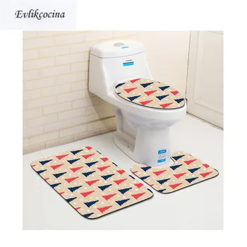 

Free Shipping 3 pcs Happy Christmas Tree Bath Mats Anti Slip Bathroom Mat Set Tapete Banheiro Washable Toilet Rugs Alfombra Bano