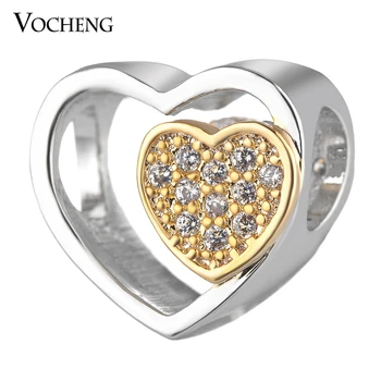 

20PCS/lot Wholesale Double Heart Beads Charms for Bracelet Inlaid Zircon Copper Material Love Accessories Vn-1688*20
