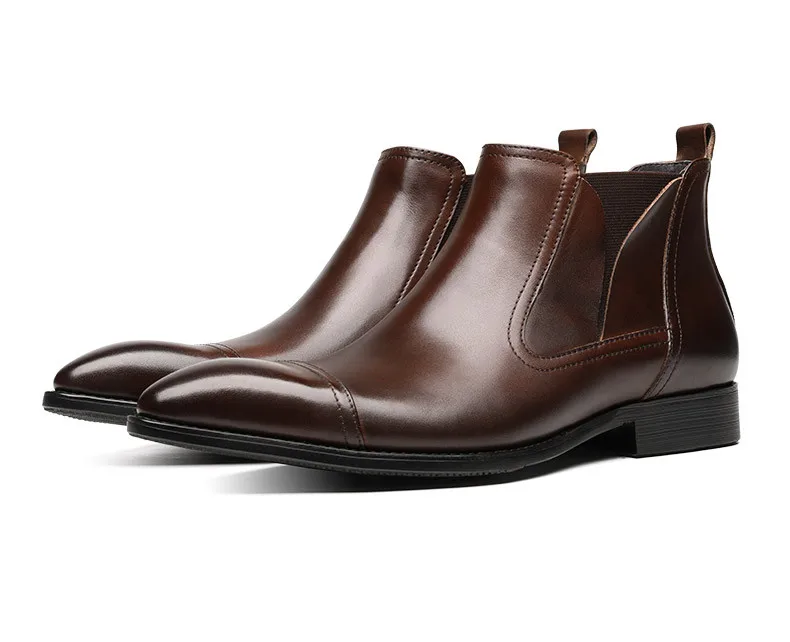 

Fashion Black / Brown Pointed Toe Chelsea Boots Mens Dress Boots Genuine Leather Social Shoes Male Ankle Boots