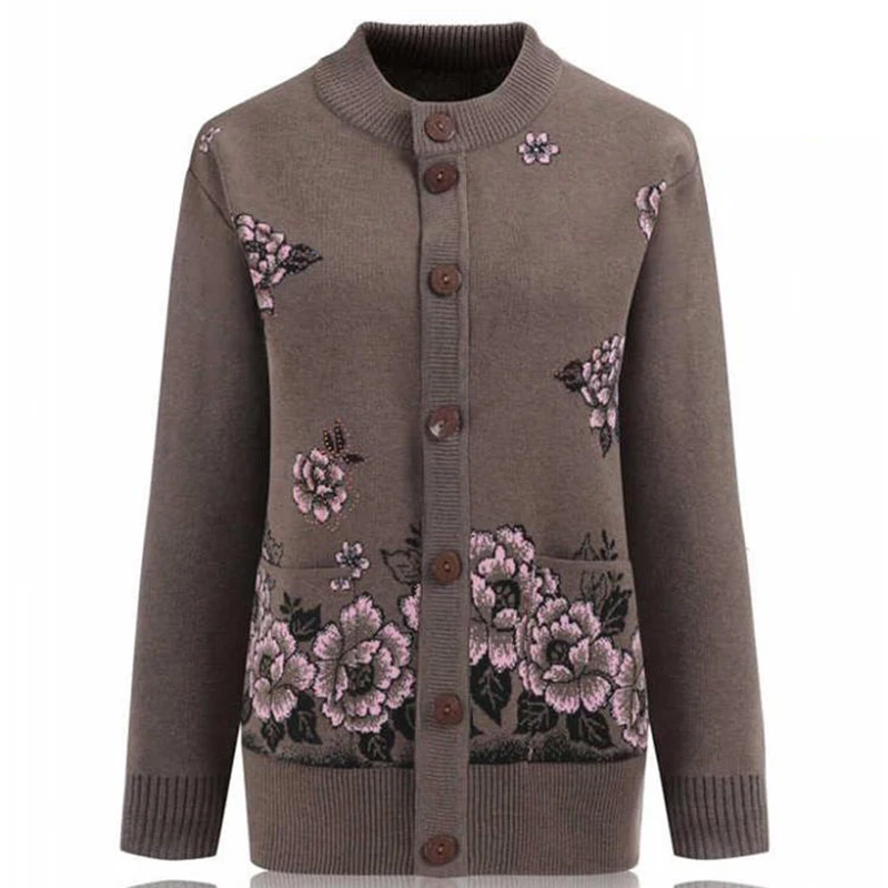 Vintage Print Mom Gestrickte Mantel Heißer Verkauf frauen Einreiher Strickjacke Pullover Jacke Kurzen Absatz Lange Hülse Femme Tops