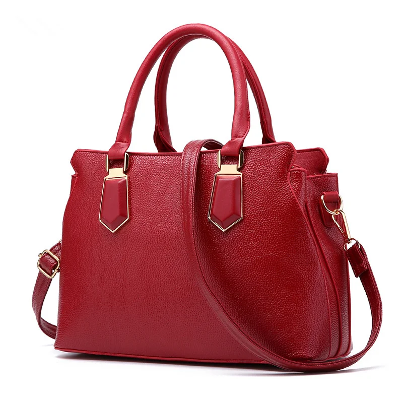 Elegant Red PU Women's Shoulder Bag Office Lady Handbag Clutch
