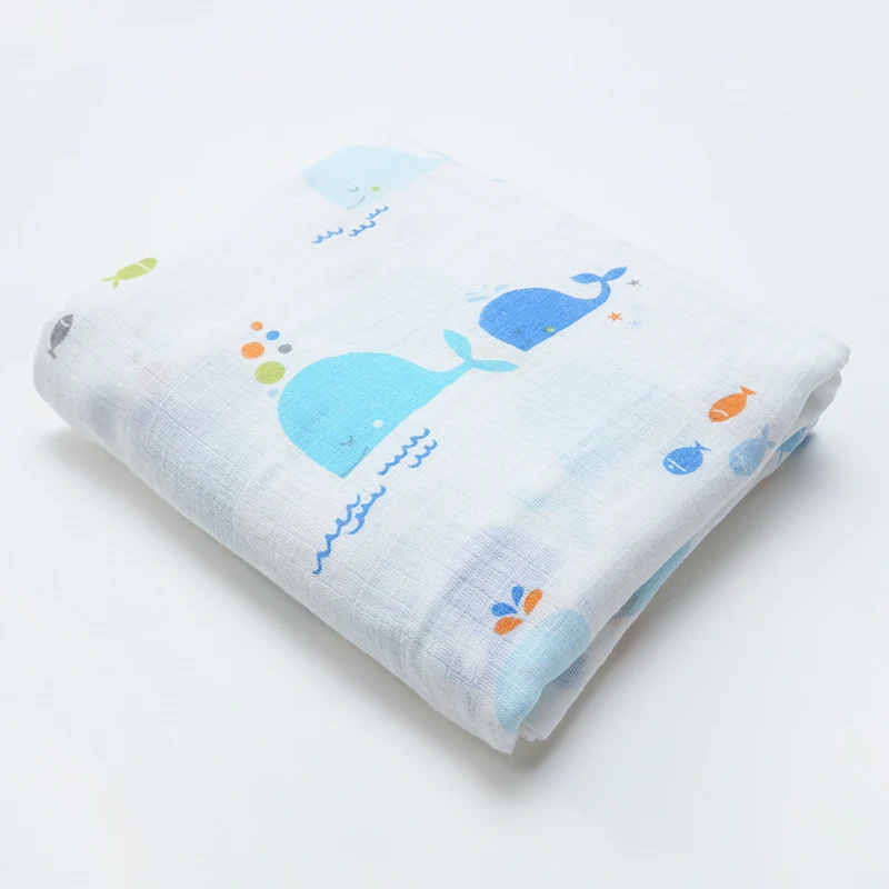 Muslinlife 1 шт. Муслин хлопок детские пеленки мягкие одеяла для новорожденных Ванна Марля младенческой спальные принадлежности коляска, 120*120 см - Цвет: blue whale