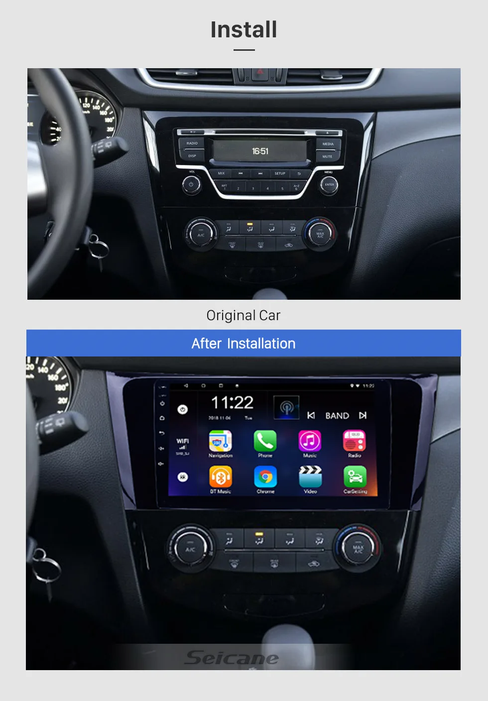 Best Seicane 9 inch Android 8.1 Car radio Bluetooth Multimedia player For 2013 2014 Nissan X-Trail support 3G Wifi Quad-core 1G 16G 2