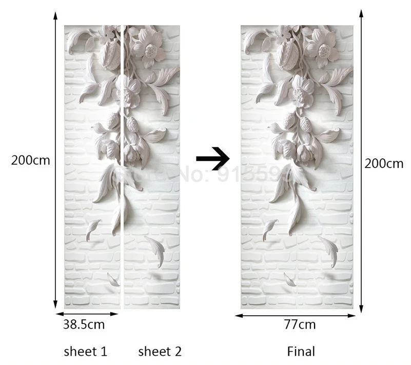 3D белый цветок из ротанга DIY Наклейка на дверь фрески обои для гостиной спальни домашний декор художественный, виниловый, съемный стикер настенная
