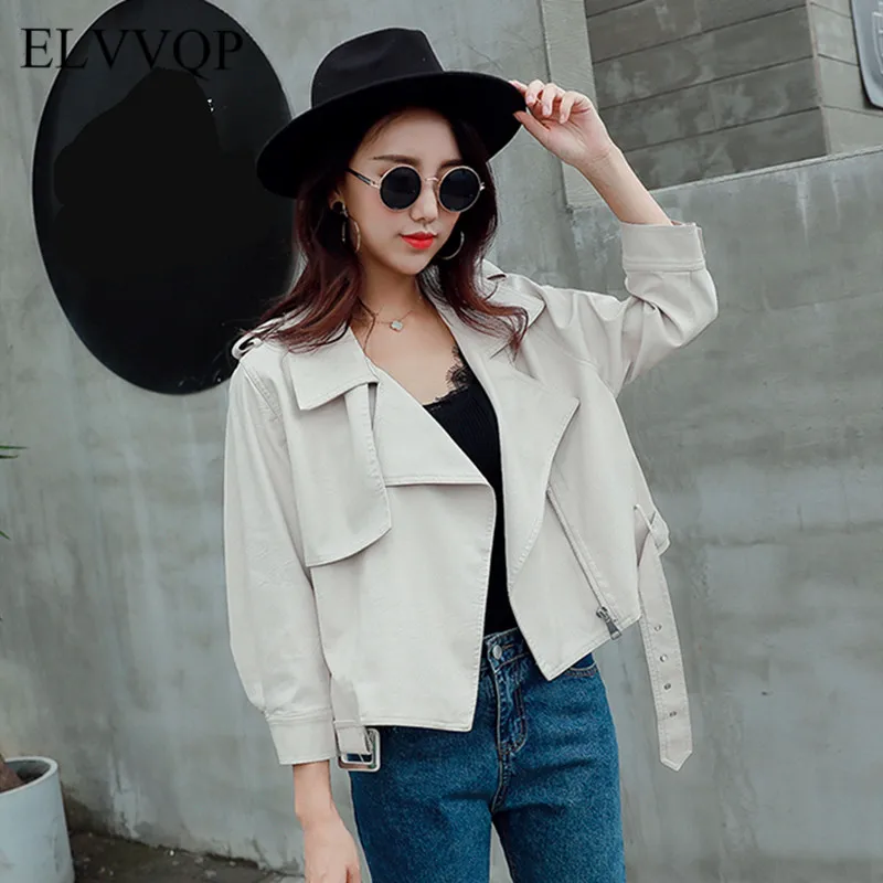 

Korean Spring Windbreaker Female Motorcycle PU Leather Women Bomber Jackets Casual Long Sleeve Coats And Jackets 2018 Veste NW32