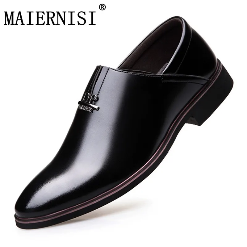 De Hommes Cuir chocolat D'affaires Mâle Bout Plat Chaussures Formelle Sur Mode Richelieus En Glissent Noir Robe Pointu Pour 8qPwU8
