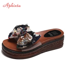 Aphixta/обувь на платформе; женские шлепанцы на танкетке 6 см; прозрачные Вьетнамки; летние пляжные сандалии на платформе с бантом-бабочкой