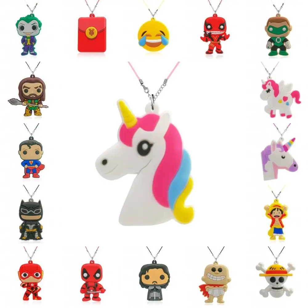 

1PCS PVC Necklace Cartoon Figure Mickey Justice League Unicorn Rope Chain Pendant Charms Choker Necklace Fashion Jewelry