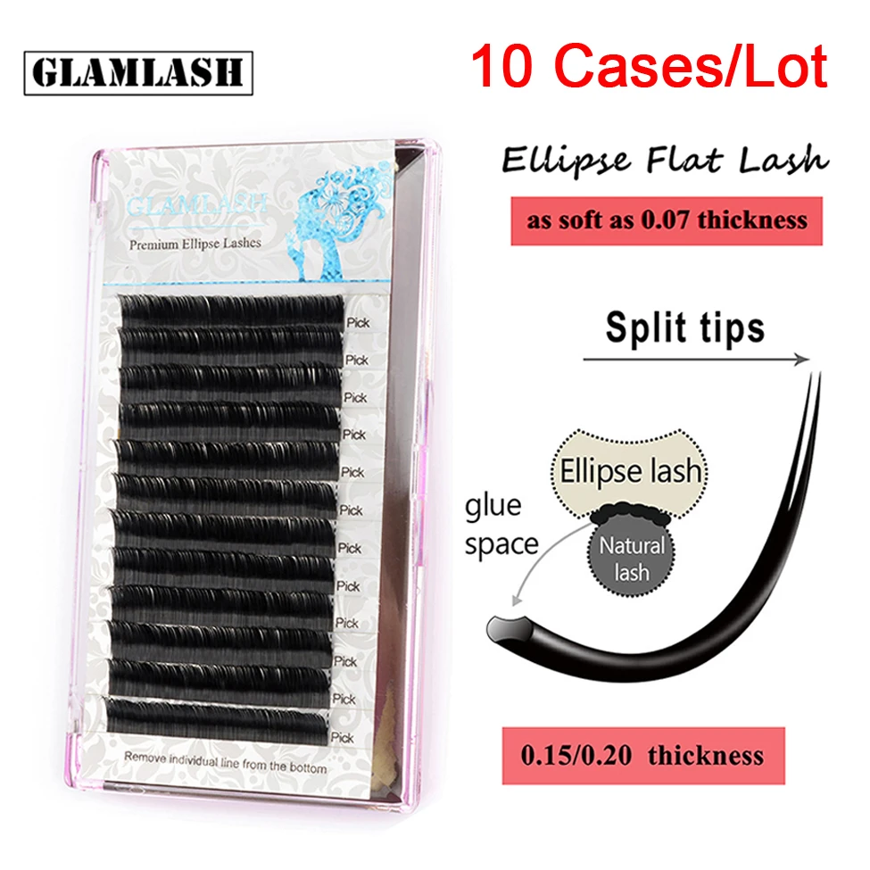 GLAMLASH 10 чехлов норковый черный эллипс плоское наращивание ресниц индивидуальное
