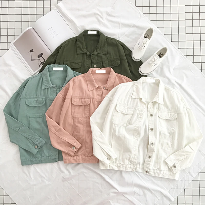 Bright Colors Denim jacket 2018 Spring New Casual Jean Jackets Women Long Sleeve Lapel Single Breasted Jacket Basic Coats