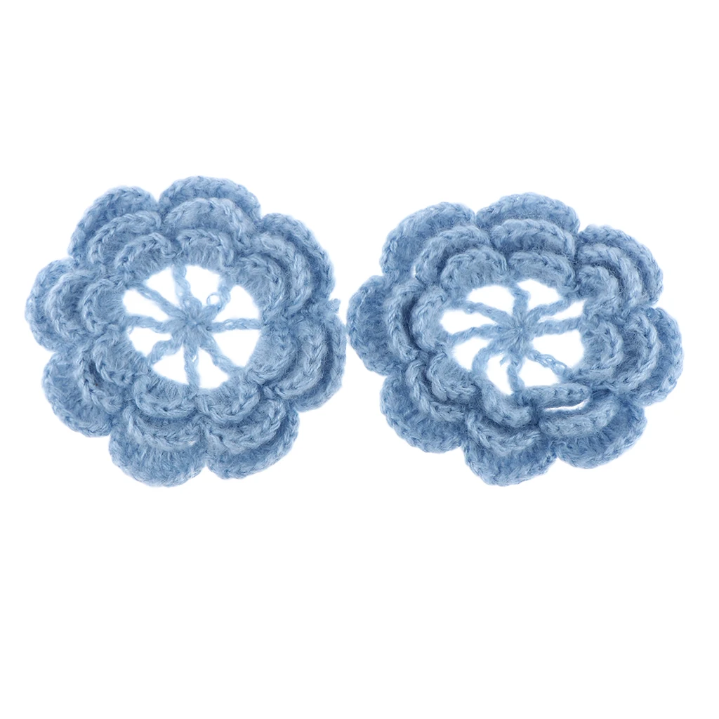 2Pcs Handmade Large Crochet Flowers Crafts Embellishment Applique DIY