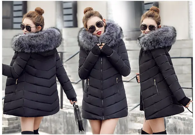 womens winter jackets and coats 2018 Parkas for women 4 Colors Wadded Jackets warm Outwear With a Hood Large Faux Fur Collar -
