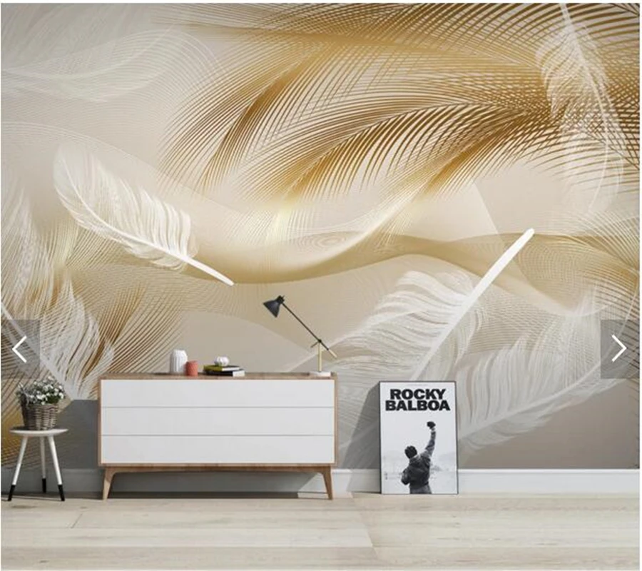 Пользовательские 3D papel де parede перо золотая линия фрески для гостиной диван