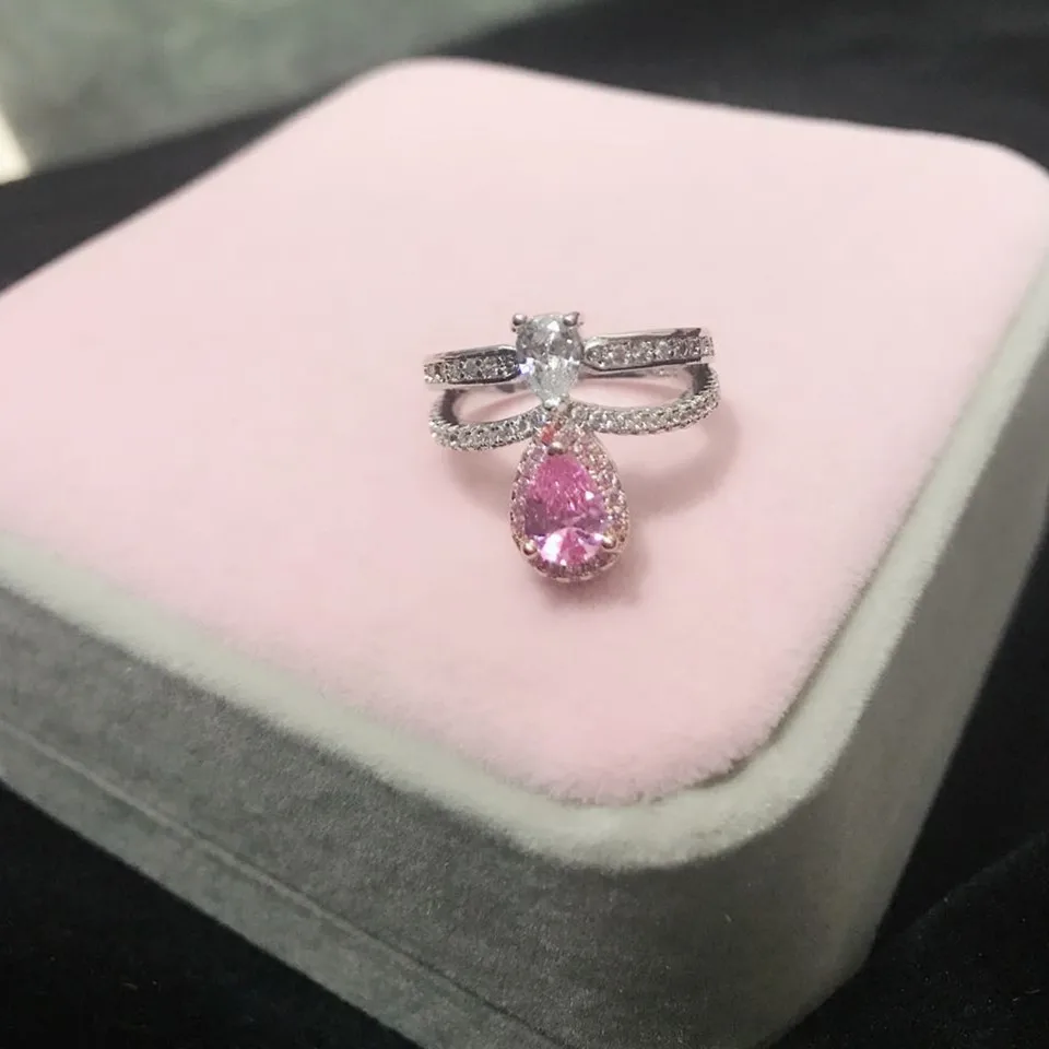 

925 Sterling Silver Female Ring 5*7mm Pink Zircon Rings for Women Engagement wedding Rings Luxury Crown Jewelry Rings