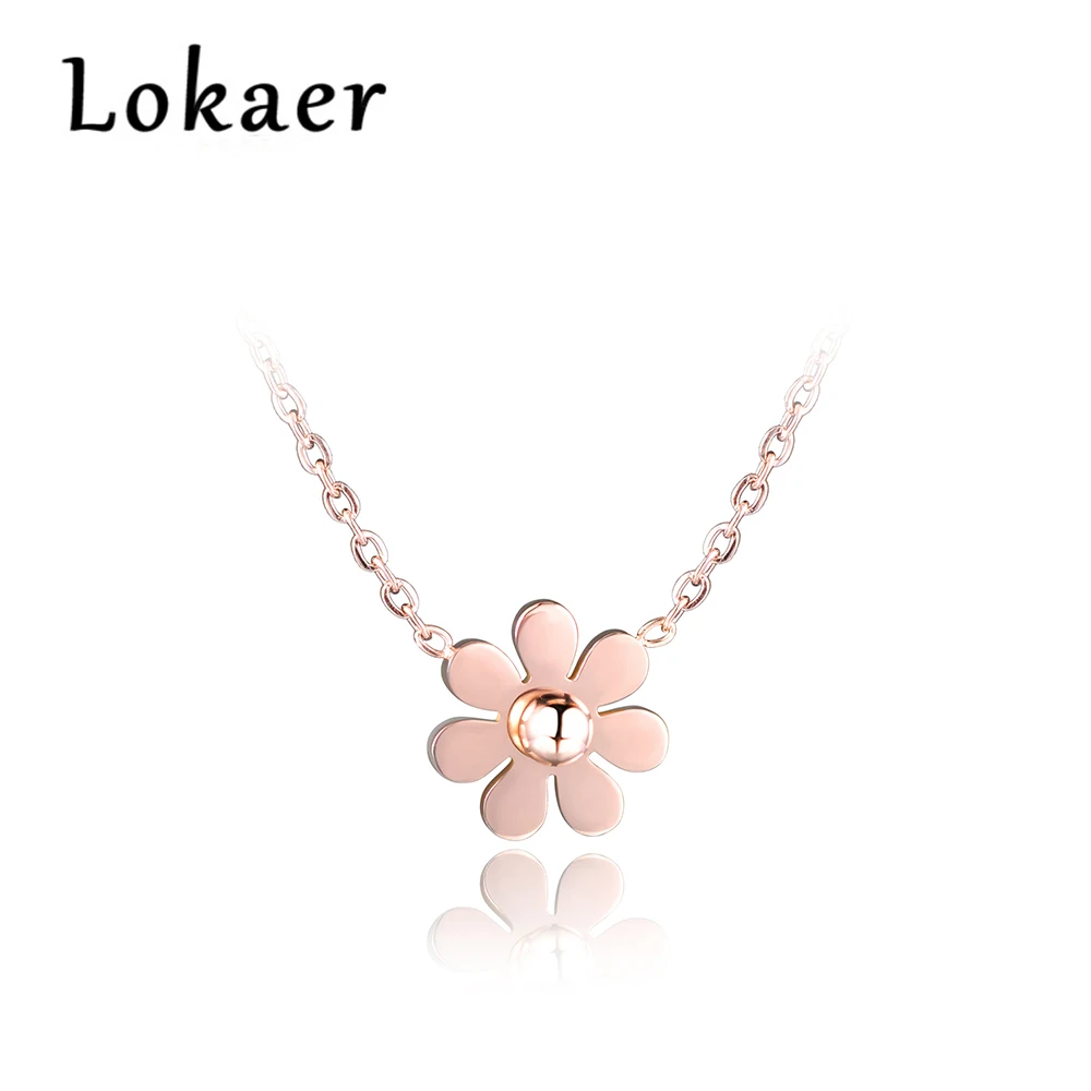 

Lokaer Classic Gift 316L Stainless Steel Dazzling Daisy Flower Choker Neckalce Rose Gold Color Lovely Pendant Jewelry For Women