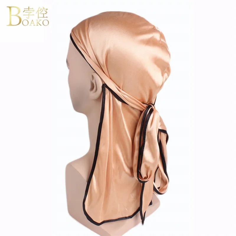 

BOAKO Silk Long Tail Scarf Cap Men's Silky Durags Bandanas Turban Hat Wig Satin Durag Biker Headwear Headband Accessories Du-Rag