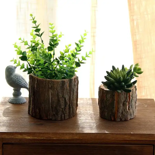 Online Shop Vintage Round Table Decoration Plant Pot Style Wooden