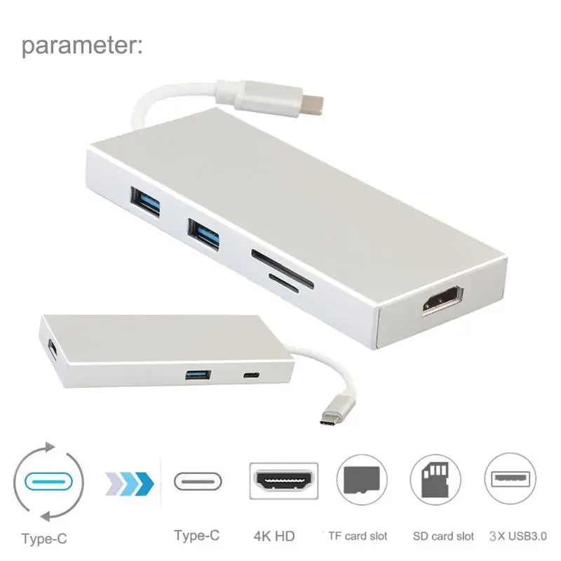 Все в одном Тип-C USB-C многопортовый цифровой av-адаптер адаптер HDMI 3* USB3.0 USB 3.1 тип c зарядки SD& Micro SD Card Reader с pd