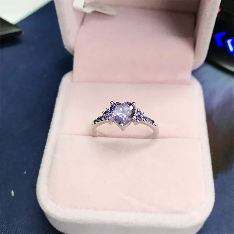 YHAMNI Новая мода натуральный драгоценный камень кольца 925 стерлингового серебра Сердце фиолетовые Хрустальные Обручальные кольца для женщин R988